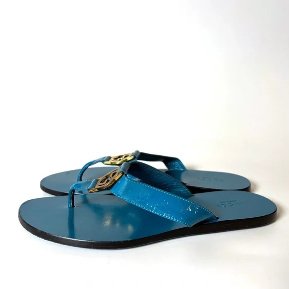 Gucci Blue Patent Leather GG Logo Sandals – Made in Italy size 36.5 - Picture 3 of 7